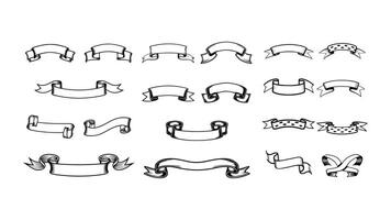 A vintage set of ribbon banners and scroll shapes offers blank design elements for retro decoration vector