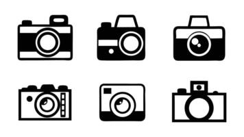 This set features retro and vintage camera icons, a design illustrating old photography equipment with lenses and flash symbols, camera icons set vector
