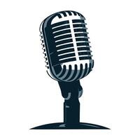 A classic retro microphone, an icon of vintage audio and broadcast equipment, stands isolated in 3D on a clean white background, evoking old studio recording vector