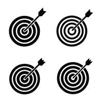 set of black dart arrow hitting the bullseye signifies business success and aiming for the center goal in a competitive marketing game, set of dart hitting target vector