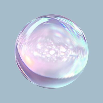 A bubble with a rainbow effect on a blue background
