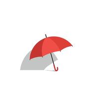 Red umbrella with curved handle casting shadow in minimal flat style illustration vector