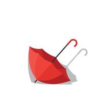 Red umbrella with curved handle lying open on flat surface in minimal art illustration vector