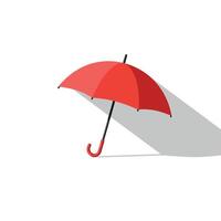 Red umbrella with curved handle in flat design style casting long shadow art vector