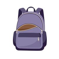 Purple backpack with open main compartment and front pocket in flat minimalist style illustration vector