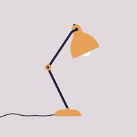 Adjustable orange desk lamp with black arm and round base in minimal flat design illustration vector