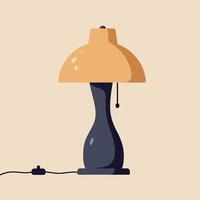 Modern table lamp with curved black base and orange shade in flat minimalist design art vector