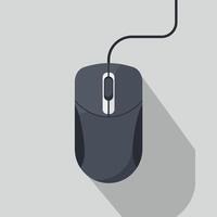 Wired computer mouse with cord and scroll wheel in flat minimal style casting long shadow illustration vector
