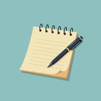 Spiral-bound notepad with lined paper and black pen resting on flat surface minimal design illustration vector