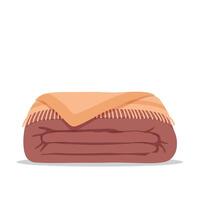 Folded warm blanket with fringed edges in minimal flat design style cozy home textile art vector