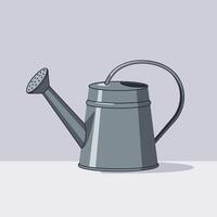 Metal watering can with curved handle and spout in flat minimal design isolated on plain background illustration vector