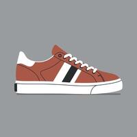 Casual brown sneaker with white and black stripes in flat minimal style side view illustration vector