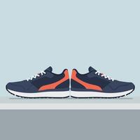 Pair of modern navy and orange running shoes in flat style side view illustration vector
