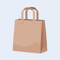 Brown paper shopping bag with handles in flat minimalist style isolated on light background illustration vector