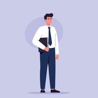 Young professional man in formal attire holding folder standing confidently minimal flat illustration vector