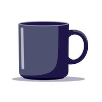 Dark blue ceramic coffee mug with handle in simple flat design isolated on white background art vector