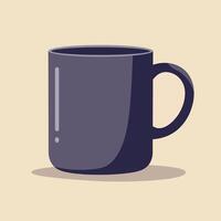 Dark purple coffee mug with handle on beige surface minimal flat design illustration vector