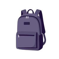 Purple school backpack with front pocket and zipper in flat style isolated on white background illustration vector