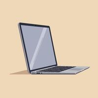 Modern silver laptop with open screen and black keyboard in flat minimal design on beige background illustration vector