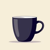 Black ceramic coffee cup with handle in minimal flat design style isolated on light background illustration vector