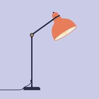 Adjustable orange desk lamp with black arm and base in flat minimal style illustration vector