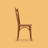 Wooden chair with high backrest and curved support in flat minimalist design on solid background illustration vector