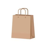 Brown paper shopping bag with handles in minimal flat design isolated on white background illustration vector