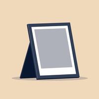 Standing photo frame with dark blue border and blank grey space in flat minimalist style illustration vector