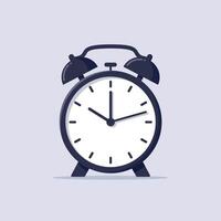 Classic analog alarm clock with twin bells in minimal flat design showing time with calm tone illustration vector