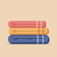 Three stacked colorful towels in flat minimal design with red orange and blue shades illustration vector