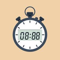 Digital stopwatch with round case and buttons flat design showing zero time art vector