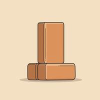 Two stacked rectangular brown yoga blocks with shadow on beige background in minimal flat design art vector