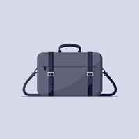 Dark gray briefcase with black straps and handle in flat minimal style modern business art vector