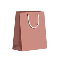 Brown paper shopping bag with white rope handles in minimal flat design style illustration vector