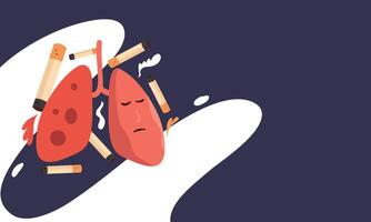A cartoon illustration of a human lung surrounded by cigarettes vector