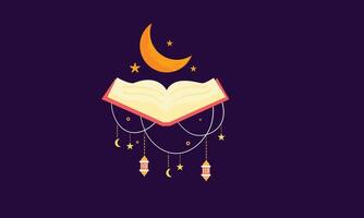 An open book with stars and a crescent vector