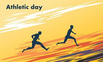Two men running in the distance with the words athletic day vector