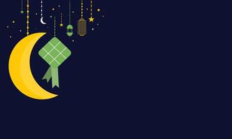 A green and yellow moon and stars on a dark blue background vector