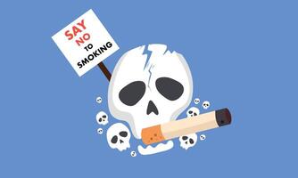 A skull with a cigarette and sign saying say no to smoking vector