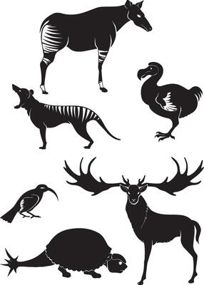 Extinct Animals Silhouette Set