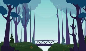 Forest background with bridge and trees vector