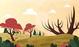 An illustration of a forest with trees and grass vector