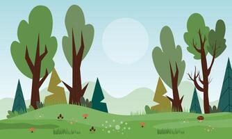 illustration of a forest landscape with trees and grass vector