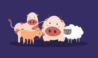A group of animals standing together on a purple background vector