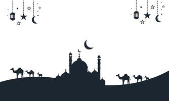 Ramadan background with camels and moon vector