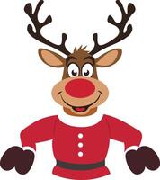 Reindeer cartoon character with red nose and red jacket vector