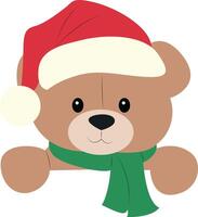 A teddy bear wearing a santa hat and scarf vector