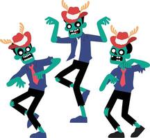Three cartoon zombies in suits and hats dancing vector