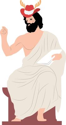 A cartoon image of a man in a robe and hat