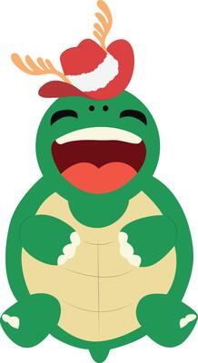A cartoon turtle wearing a hat and smiling